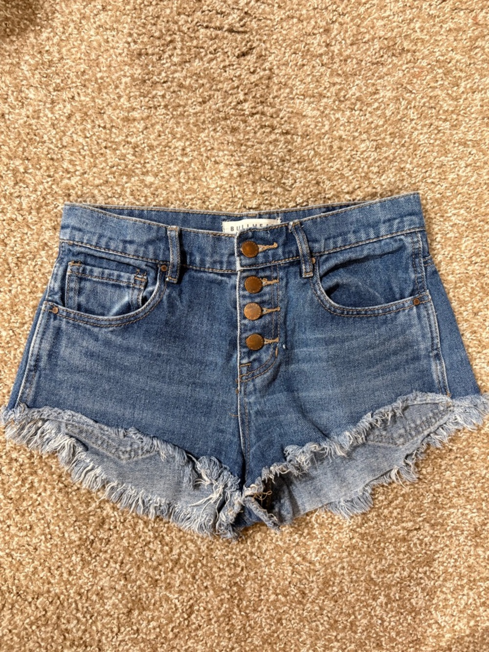 Bullhead Medium Blue High-Rise Button-Fly Denim Cutoff Shorts